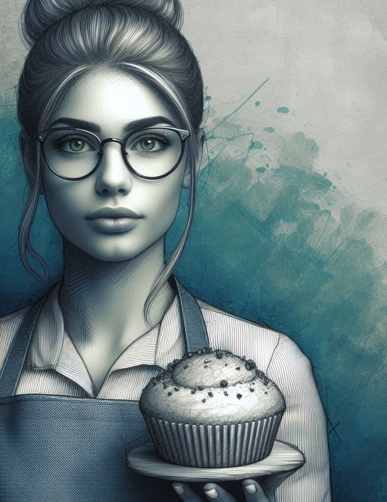 Artistic image of a cute young female baker with small glasses