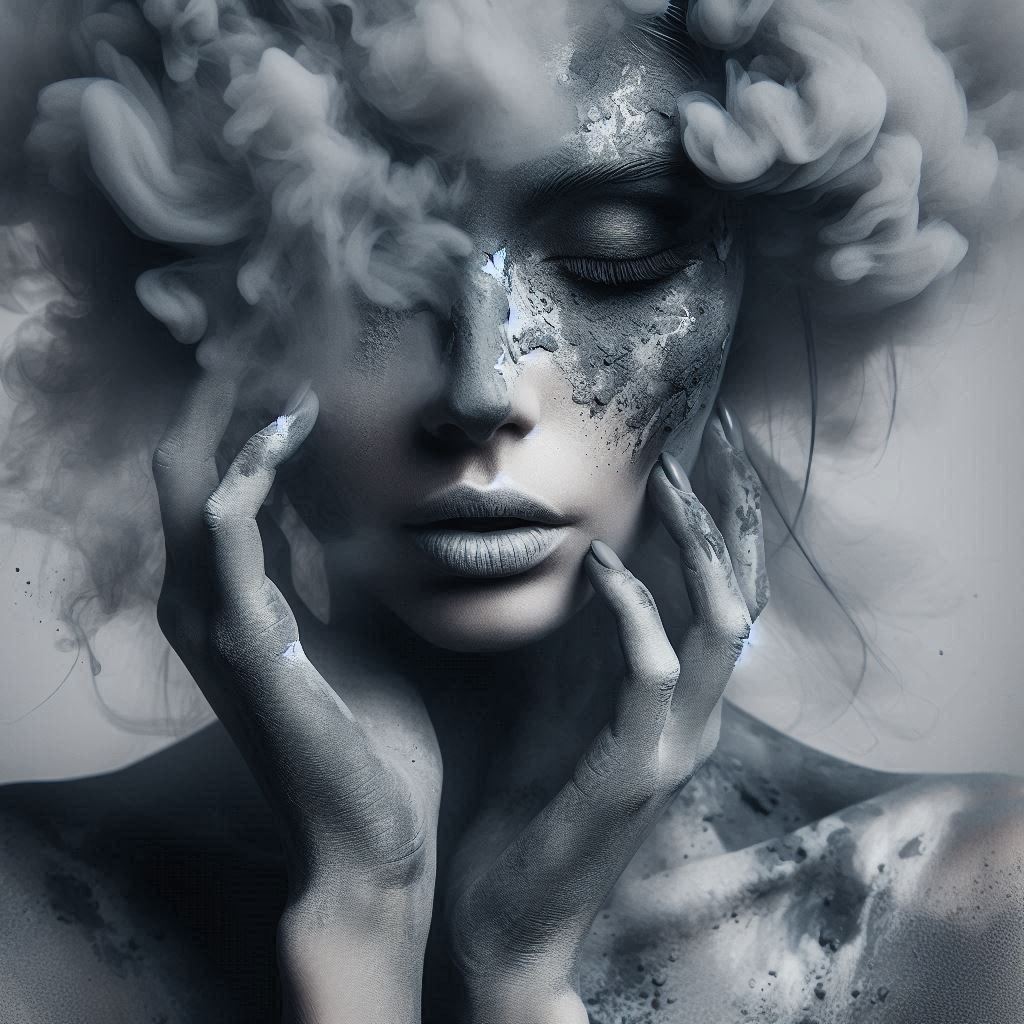Artistic image of a woman covered with grey smoke (3)