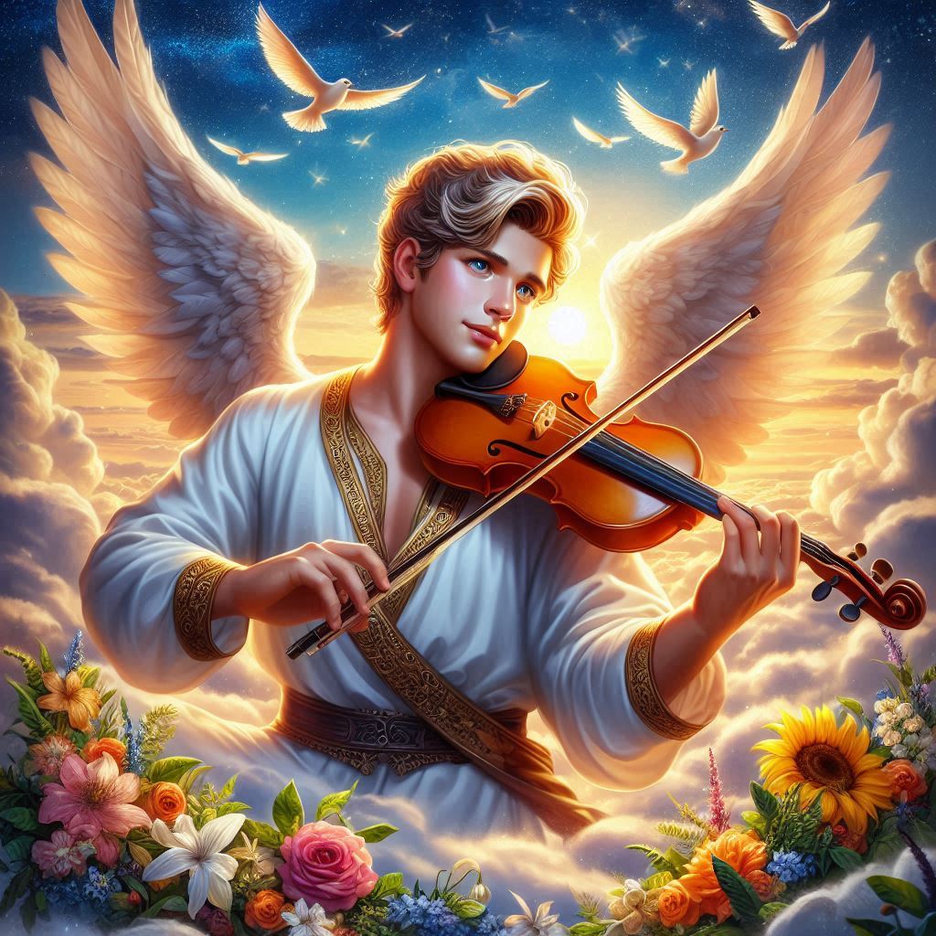 Artistic image of evening male angel