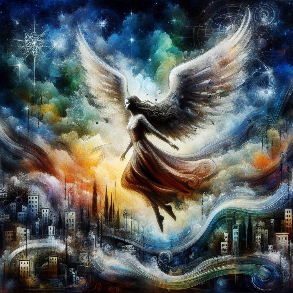 Artistic image of the evening angel which fulfills for dreams