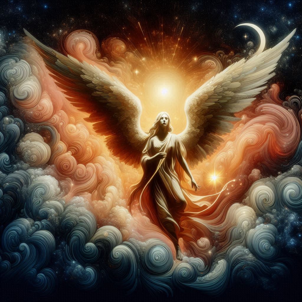 Artistic image of the evening angel which fulfills your dreams