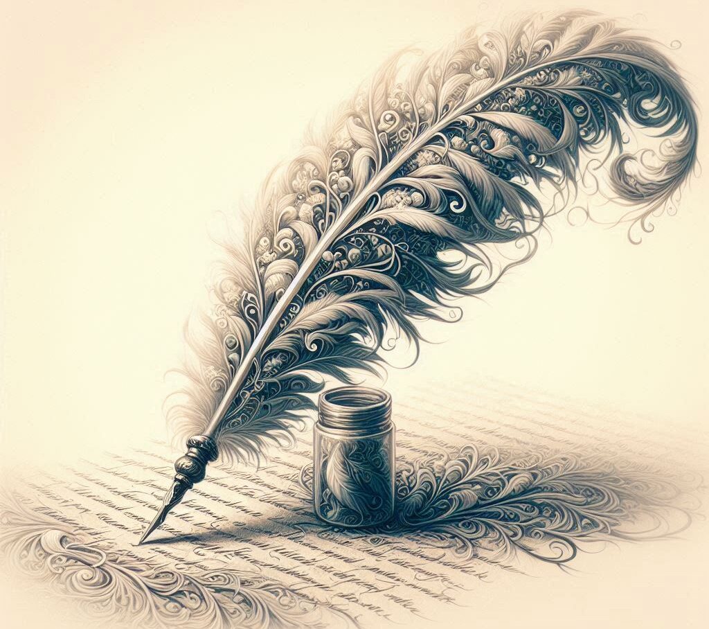 artistic image of a feather writing for a poem site dimension 1920 x 1053