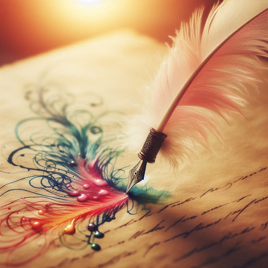 artistic image of a feather writing for a poem site