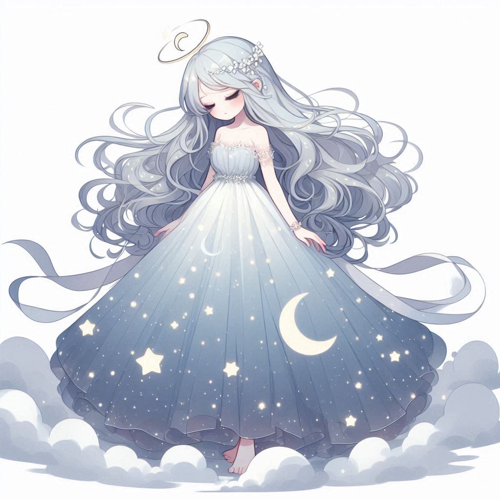artistic image of a young girl of the moon