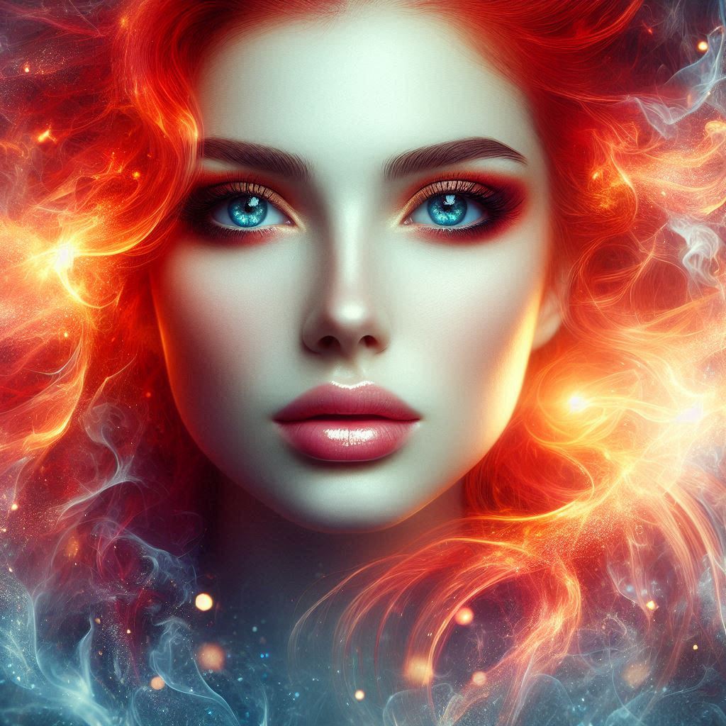 artistique image visage de femme comme une flamme dans la brume (1)